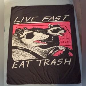Raccoon and Opossum Large Wall Tapestry Live Fast Eat Trash